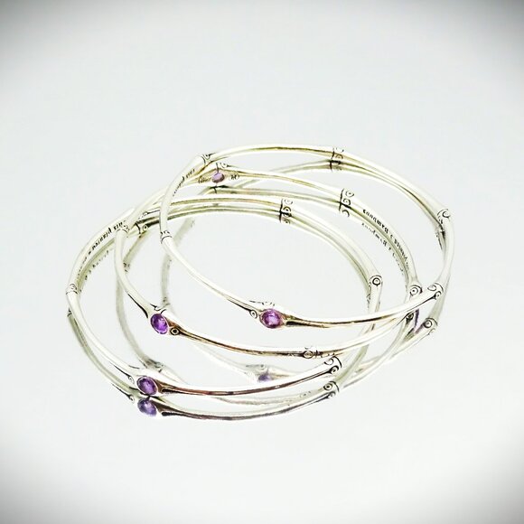 JOHN HARDY Bamboo Collection Sterling Silver & Amethyst Set of Three Bracelets M - Picture 3 of 9
